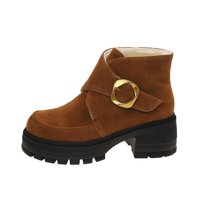 Chunky Heeled Over-the-Knee Boots with Belt Buckle, Faux Suede, High Heel, Thick Sole, Women's Winter Boots Made to order, ships in 7 days