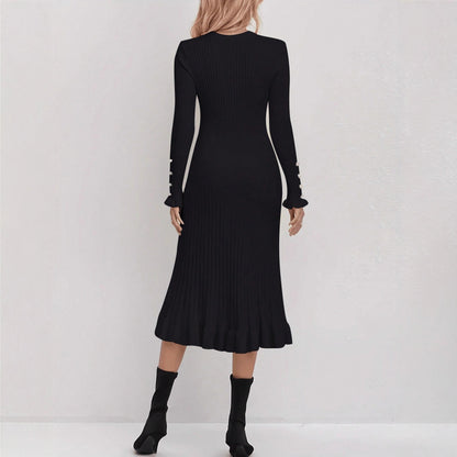 Elegant Casual Knitted Dress for Women, Solid Color Simple Versatile Dress