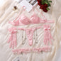 Japanese Cute Girl Pink Bow Sex Bra Set Elegant Lace Sexy Underwear Underwear Four Piece Set