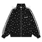 Full printed white star light gray standing collar zipper hoodie