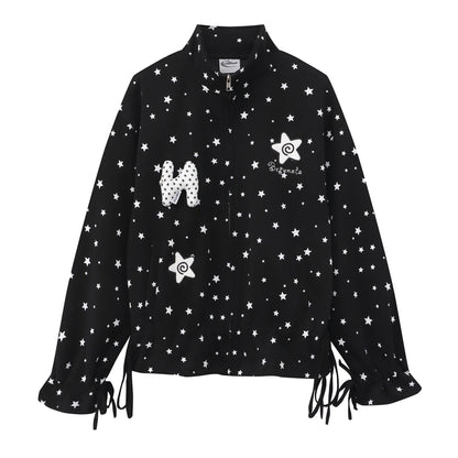 Full printed star drawstring hoodie