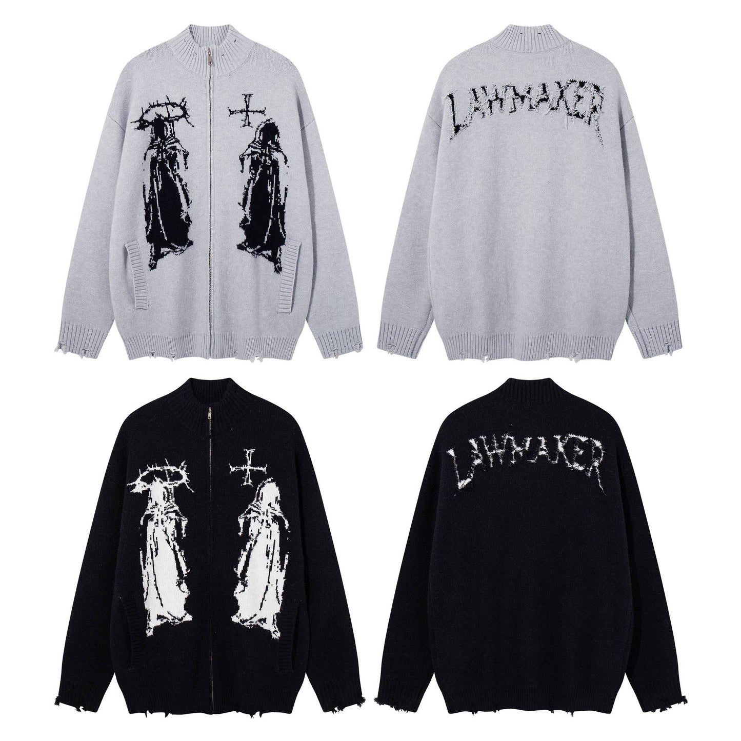 Old torn edge zipper design jacket
