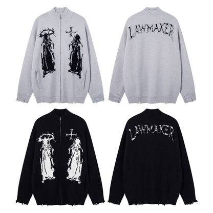 Old torn edge zipper design jacket