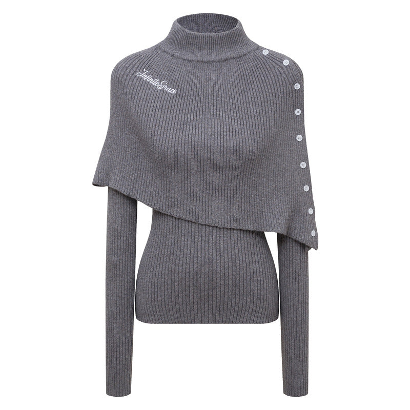 Irregular cape shawl design knitted top sweater