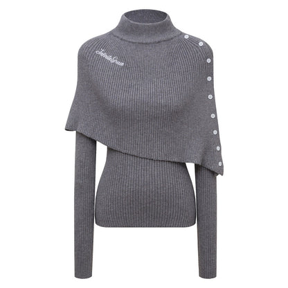 Irregular cape shawl design knitted top sweater
