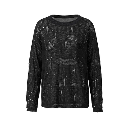Hollow hole knitted long sleeved sweater