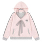 Sweet pink polka dot patchwork hooded sweatshirt