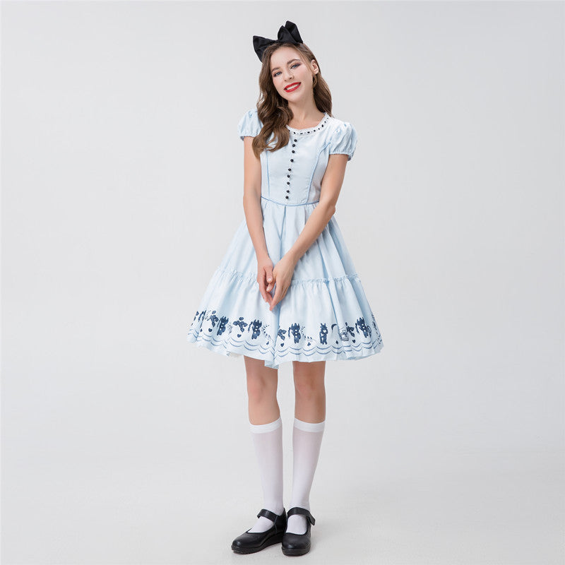 Alice in Wonderland Blue Dress Maid Costume Cute Lolita Stage Performance Outfit
