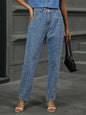 Washed pearl denim straight leg pants