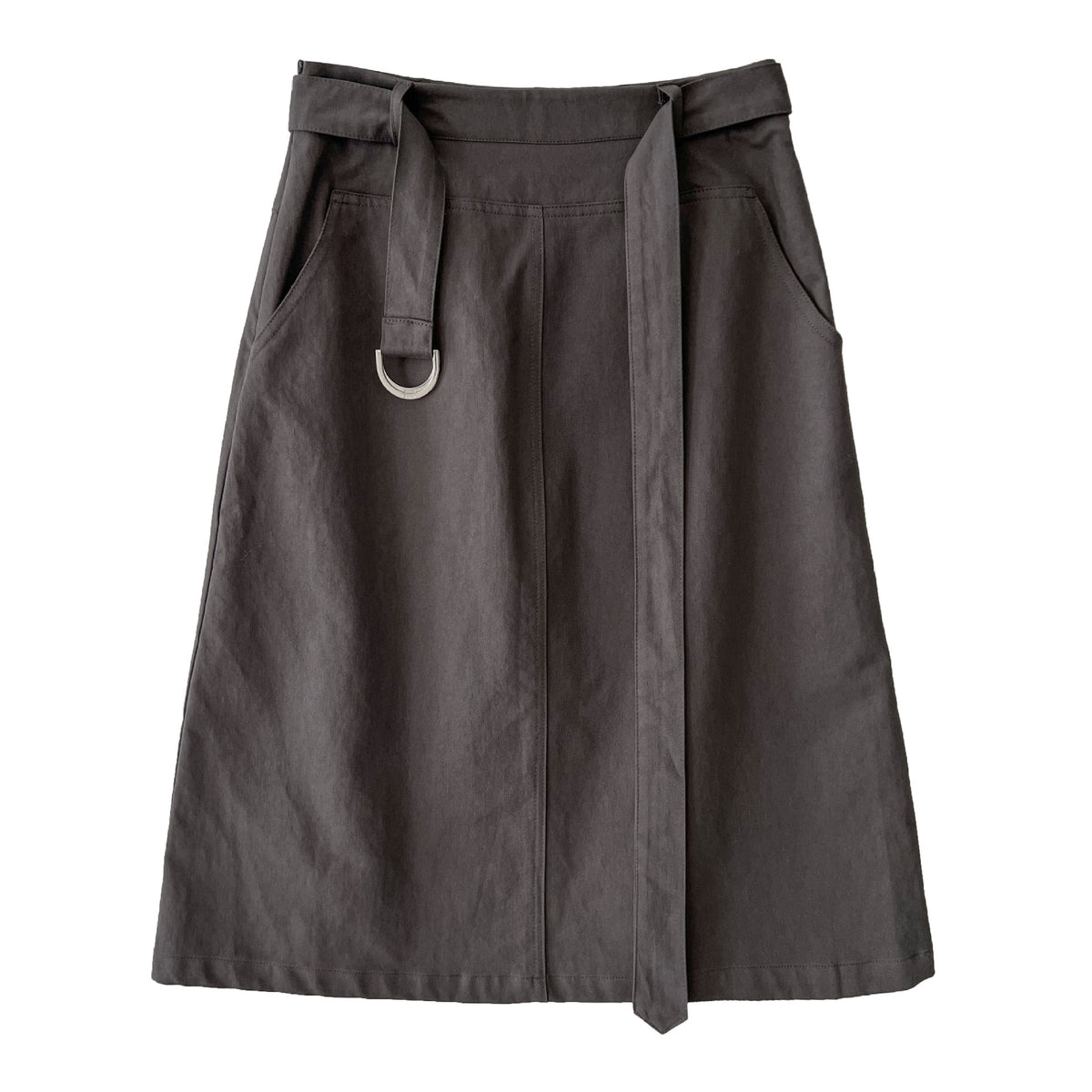 Deer West Minimalist High-Waisted Tie Waist Skirt for Women Early Autumn Commute Smart Slimming A-Line Pencil Mid-Length Skirt