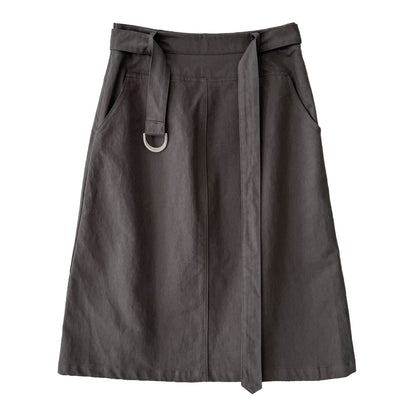 Deer West Minimalist High-Waisted Tie Waist Skirt for Women Early Autumn Commute Smart Slimming A-Line Pencil Mid-Length Skirt