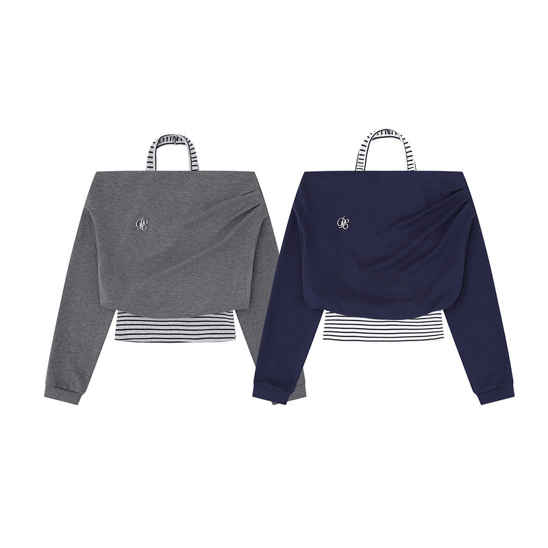 Grey toned one shoulder fake two piece long sleeved top