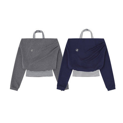 Grey toned one shoulder fake two piece long sleeved top