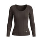 U-neck vertical groove long sleeved knitted sweater for women
