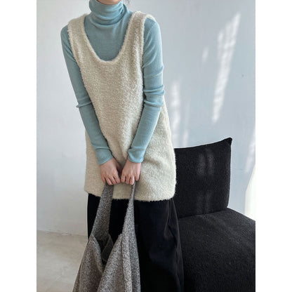 U-neck Loose Slimming Layered Wool Knit Sweater Dress