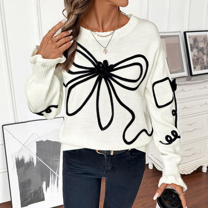 Loose Textured Jacquard Pullover Sweater