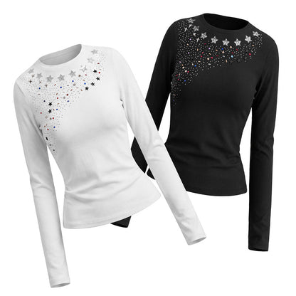 White star studded bead long sleeved base shirt for women