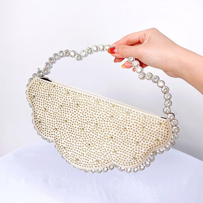 Whimsical New Evening Bag for Women, Handbag with Rhinestone Cloud Design, Chain Strap Crossbody Bag