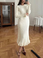 Elegant Casual Knitted Dress for Women, Solid Color Simple Versatile Dress