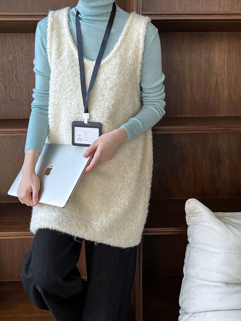 U-neck Loose Slimming Layered Wool Knit Sweater Dress