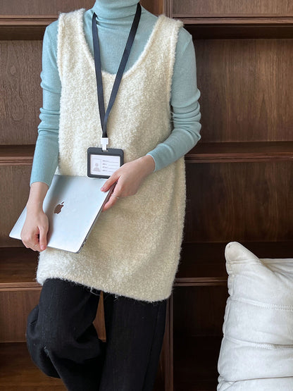 U-neck Loose Slimming Layered Wool Knit Sweater Dress