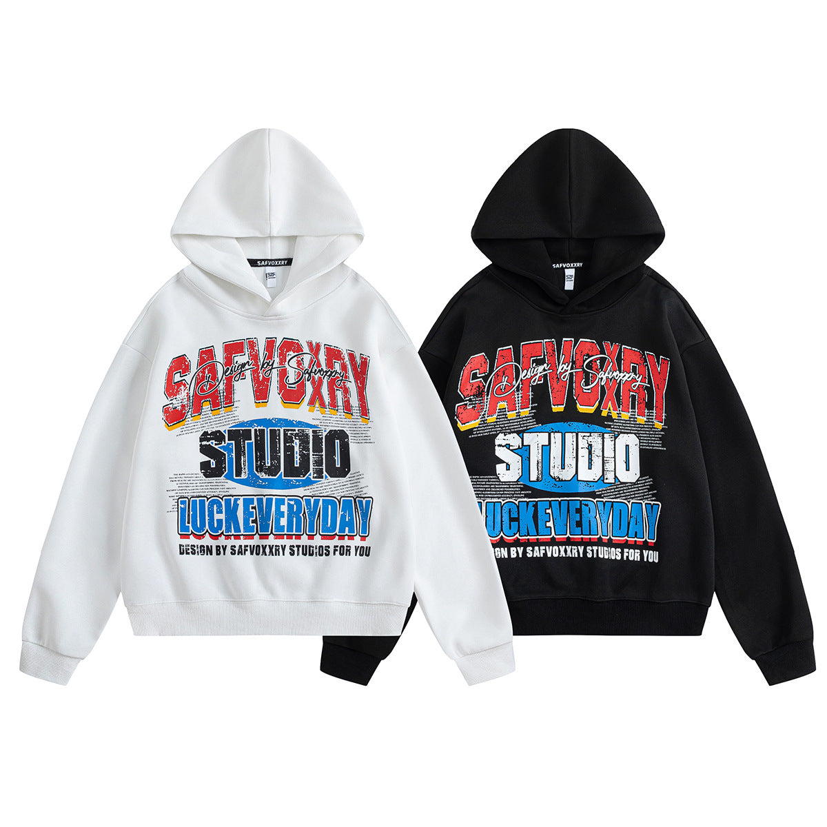 English contrasting printed hooded sweatshirt