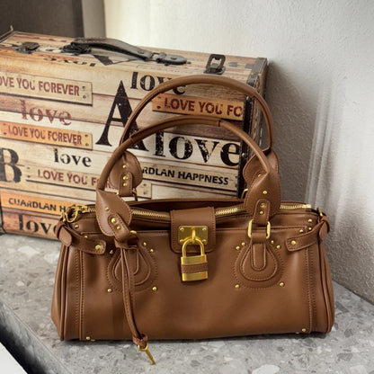 Vintage Distressed Padlock Bag Fashionable Handheld Crossbody Bag for Women