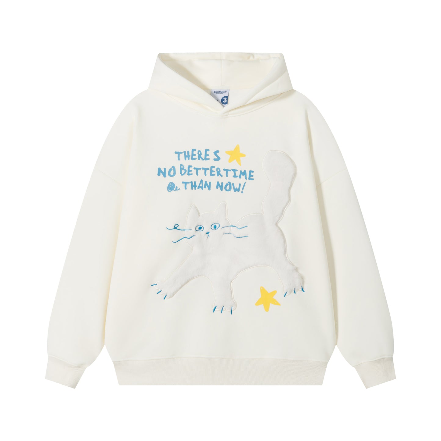 Plush cat hooded hoodie with adhesive fabric