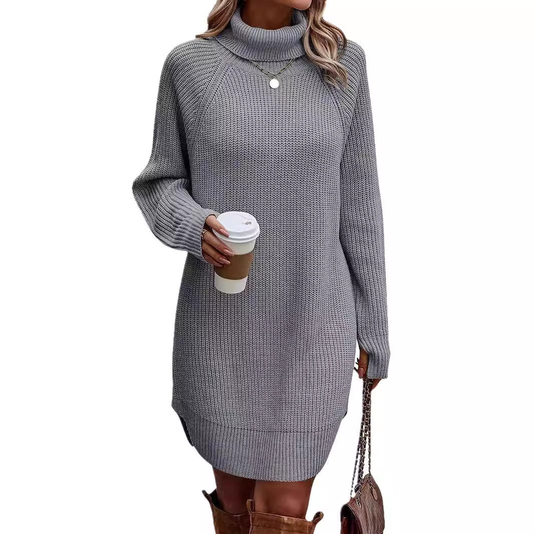 Open cut pullover high neck sweater for women's casual knitwear dress