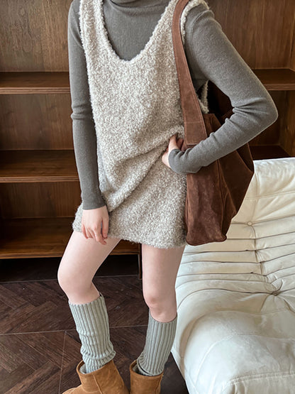 Cozy U-Neck Layered Knit Sweater Dress – Elegant Loose Fit Sleeveless Tank Dress
