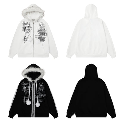 Woolen ball drawstring hooded sweatshirt