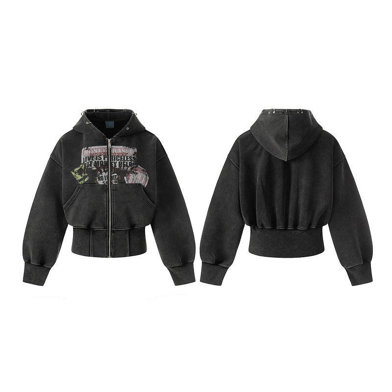 Waist hugging hooded sweatshirt for women spicy girl jacket