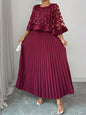 Elegant Plus Size Mesh Tulle Cape Spliced Midi Dress
