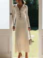 Elegant Fashion Knitted Long Dress with Flip Collar, Slim Fit, Long Sleeve, Elegant Style