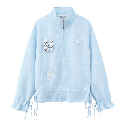 Full printed star drawstring hoodie