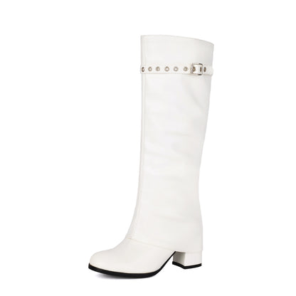 High Heel Chunky Large Size Slip-On Combat Boots for Women