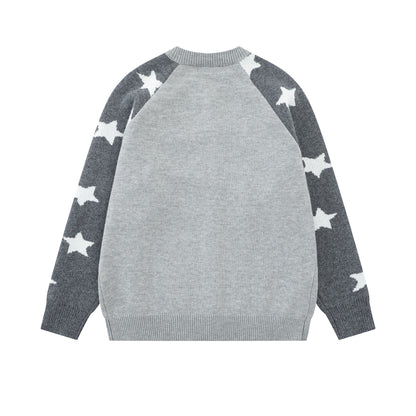 Color blocking star jacquard knitted jacket