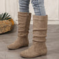 Casual Versatile Durable Comfortable Mid-Calf Boots Lightweight Pleated Side Zip Women's Leather Boots Flat Summer Boots