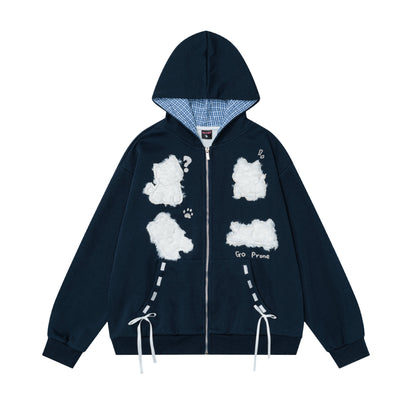Plush puppy patch hooded sweatshirt