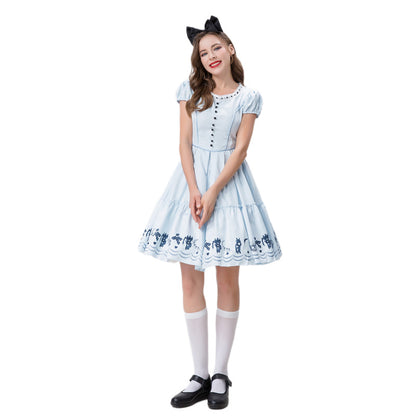 Alice in Wonderland Blue Dress Maid Costume Cute Lolita Stage Performance Outfit