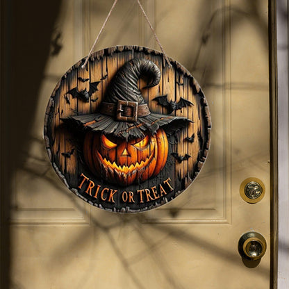 Halloween Wooden Round Pumpkin Sign Plaque Door Hanging Decor for Halloween Party Wooden Front Door Sign
