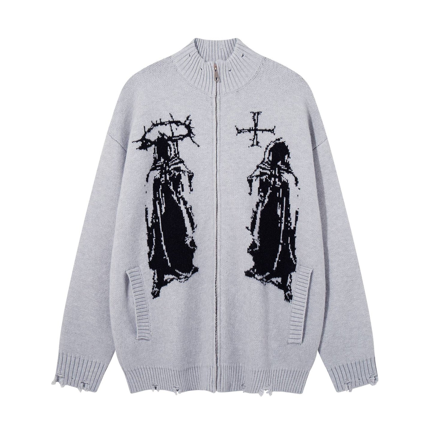 Old torn edge zipper design jacket