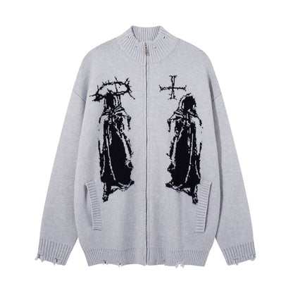 Old torn edge zipper design jacket