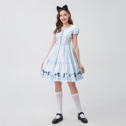 Alice in Wonderland Blue Dress Maid Costume Cute Lolita Stage Performance Outfit