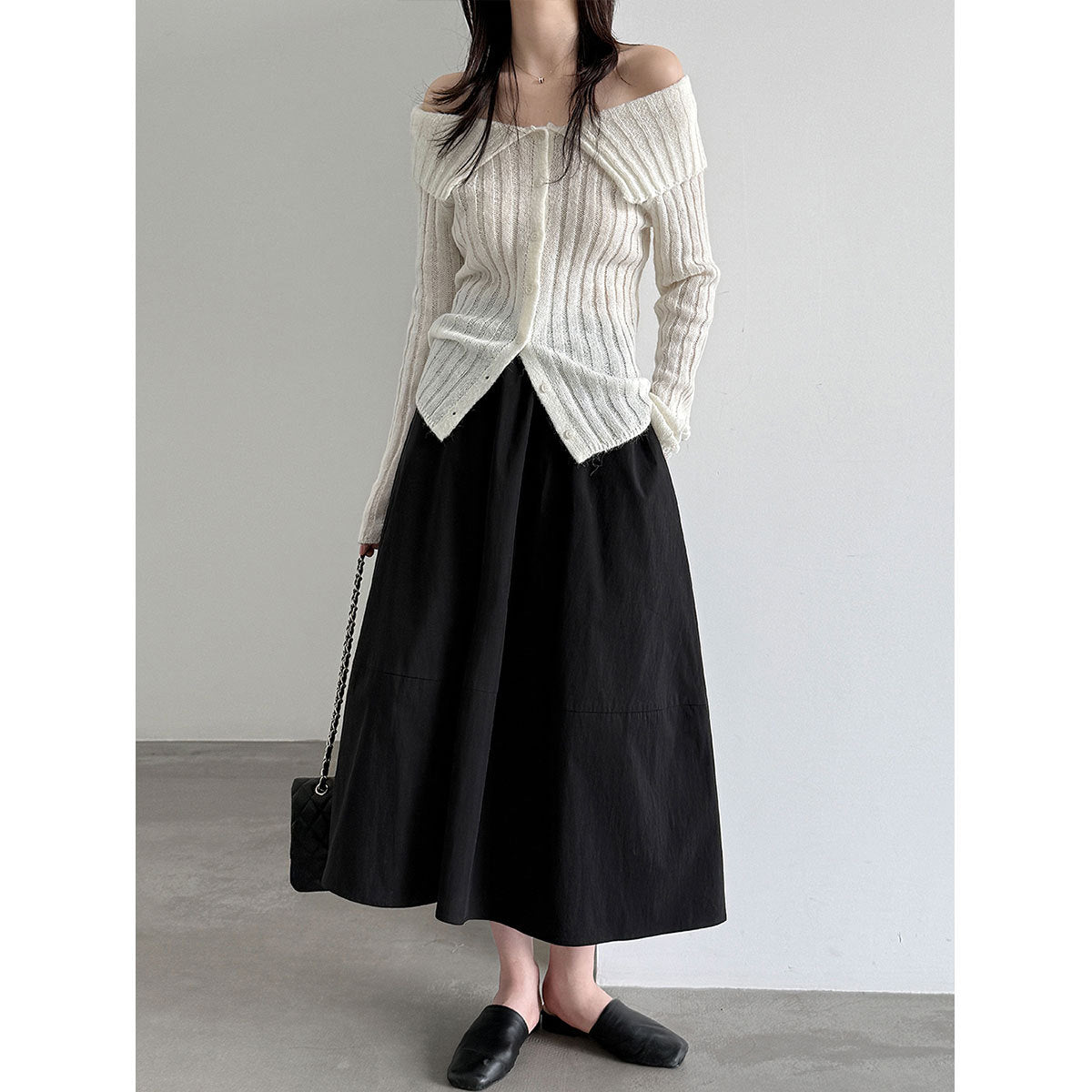 Elastic High-Waisted A-Line Skirt for Women, Office Wear, Versatile Bubble Umbrella Skirt