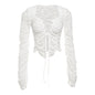 Women's fashionable and sexy hollow out strap solid color long sleeved cardigan jacket for women