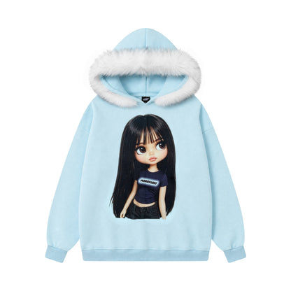 Doll figure printed hoodie