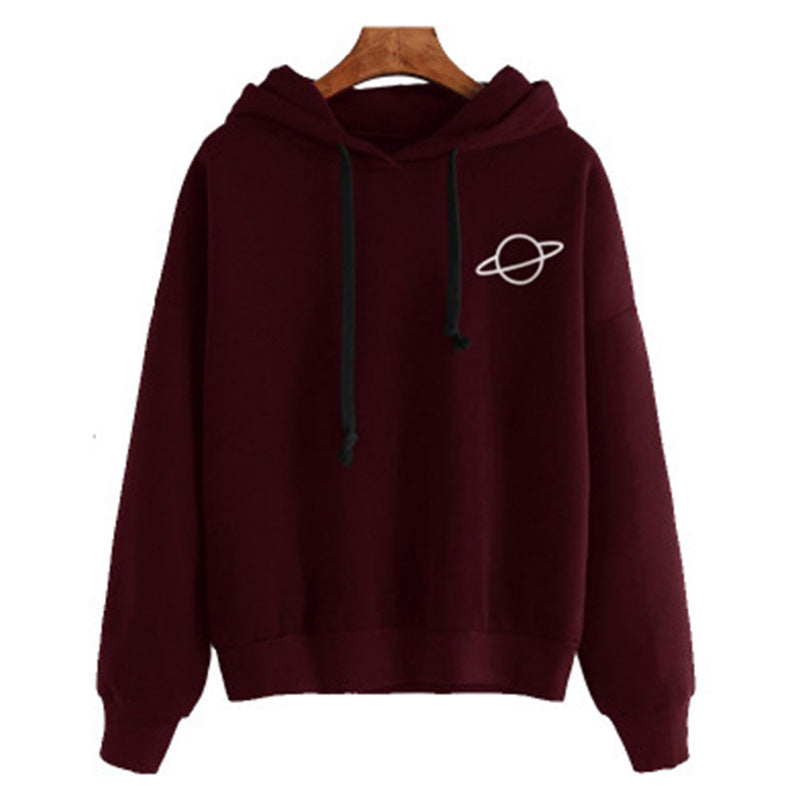 Women's Casual Printed Planet Graphic Hooded Sweatshirt