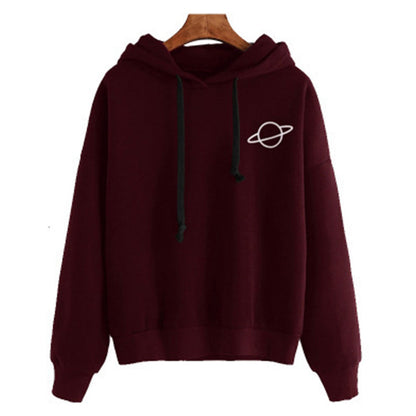 Women's Casual Printed Planet Graphic Hooded Sweatshirt