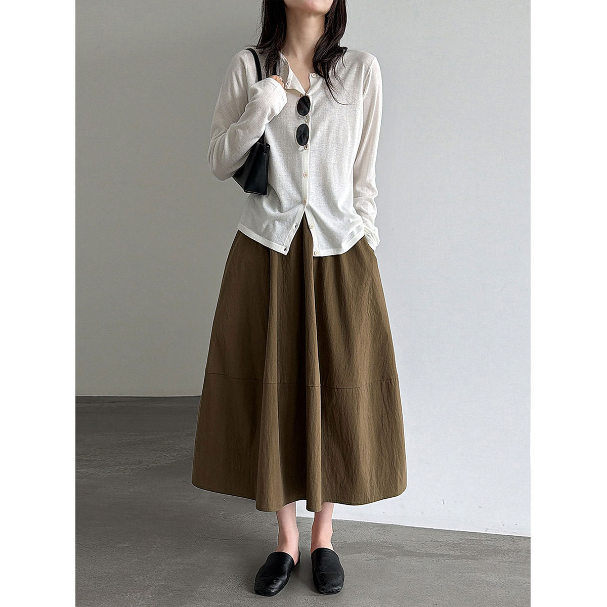 Elastic High-Waisted A-Line Skirt for Women, Office Wear, Versatile Bubble Umbrella Skirt